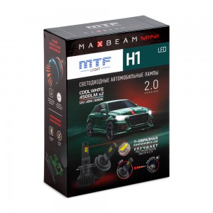 Светодиодные лампы MTF Light, серия MaxBeam Mini, H1, 12V, 45W, 4500lm, 6000K, кулер, комплект.