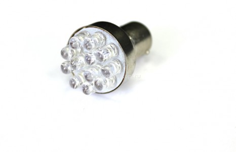 Лампа светодиодная 12v (P21w) BA15s (1конт) 12 диодов, белая (поворот, стоп-сигнал)